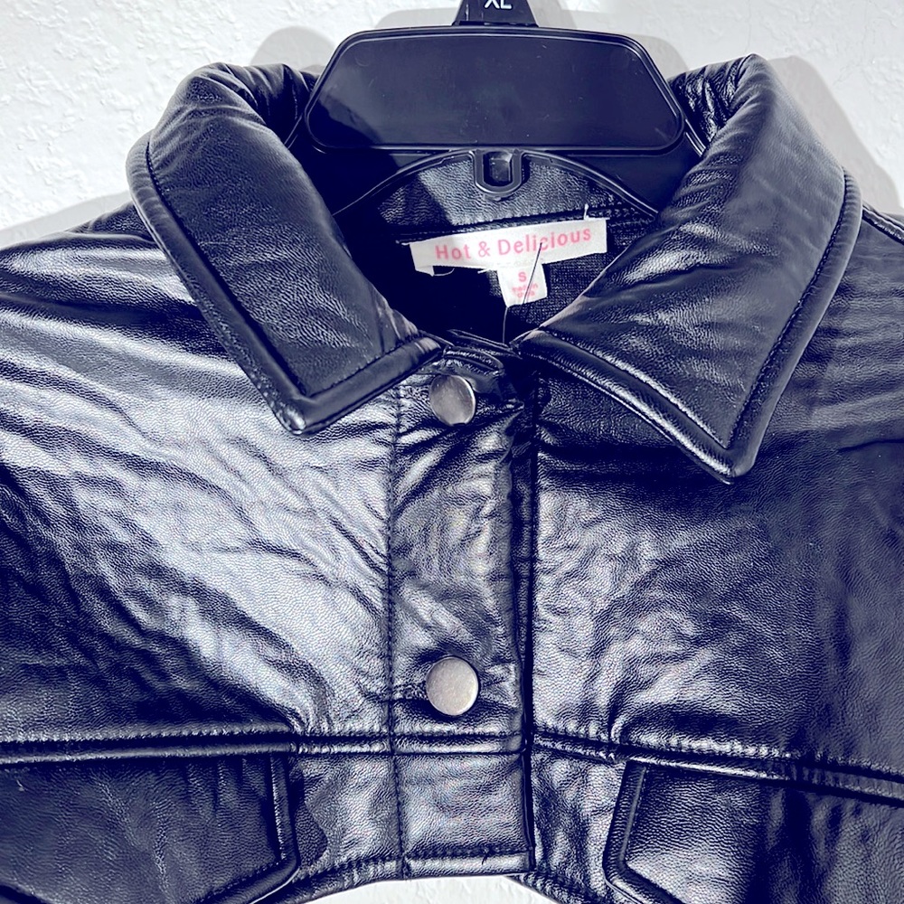 New Black Faux leather crop Jacket